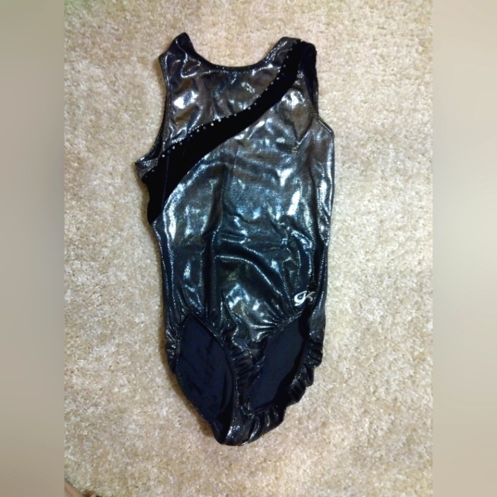 GK Elite Sportswear Black Gymnastics Tank Leotard w/ Rhinestones Size M